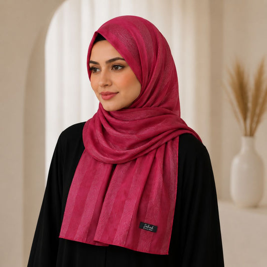 Aatish — Maroon Tonal Stripe Silk Hijab | Luxury Silk Hijab for Weddings Pakistan