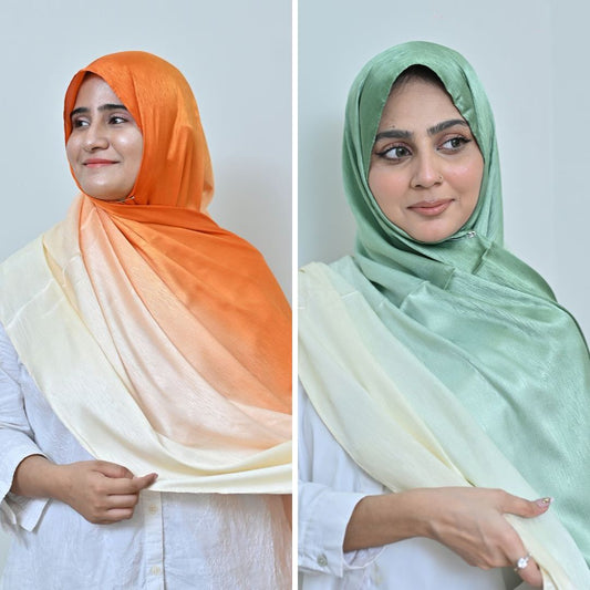 Sabz + Narangi — Sage Green & Terracotta Ombré Silk Pack of 2 | Save PKR 400