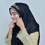 Nazneen — Kora Goldwork Floral Vine Crinkle Silk Hijab | Handcrafted Luxury Hijab Pakistan