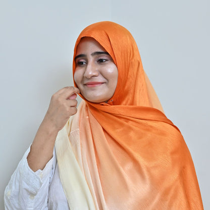 Narangi — Ivory to Terracotta Ombré Silk Hijab | Bold Silk Hijab Pakistan