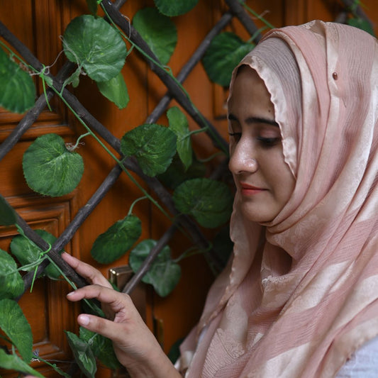 Peach Jacquard Stripe Silk Hijab | Bridal Silk Scarf Pakistan