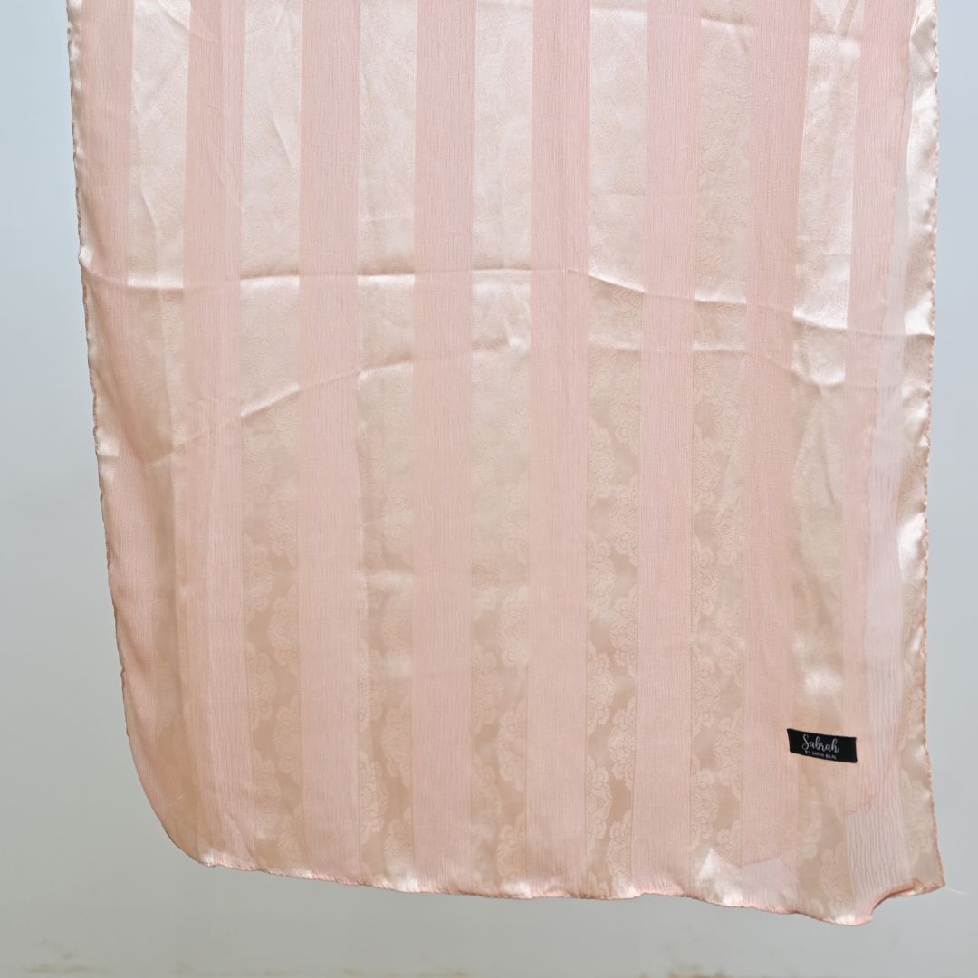 Bahar — Peach Jacquard Stripe Silk Hijab | Bridal Silk Scarf Pakistan