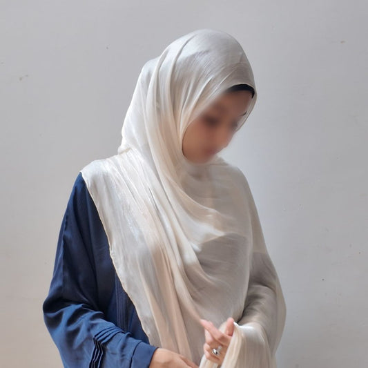 Pearl White — Pearly Bridal Finish Organza Silk Hijab | Bridal Hijab Pakistan