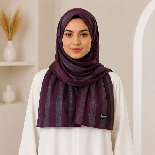 Jawhar — Plum Tonal Stripe Silk Hijab | Bold Designer Hijab Pakistan