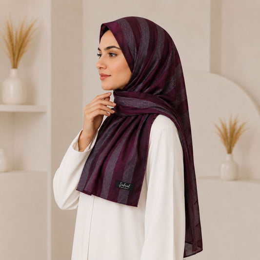 Plum & Champagne Striped Silk Hijab Pack of 2 | Save PKR 300