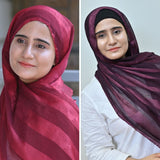 Plum & Maroon Striped Silk Hijab Pack of 2 | Save PKR 500