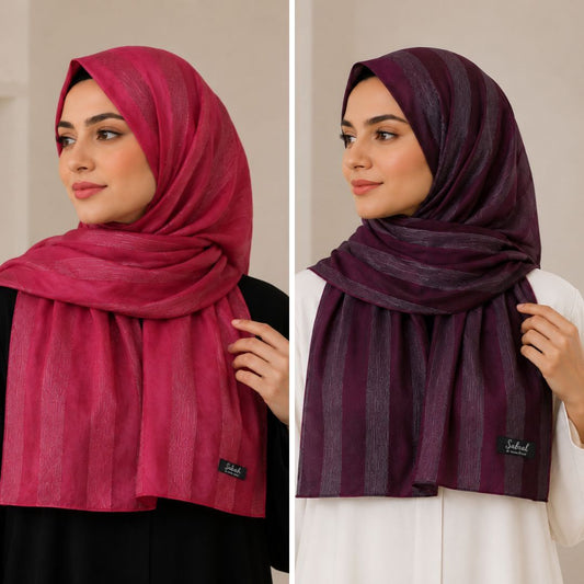 Plum & Maroon Striped Silk Hijab Pack of 2 | Save PKR 300