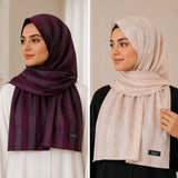 Plum & Champagne Striped Silk Hijab Pack of 2 | Save PKR 300