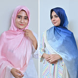 Bloosam + Nilofar — Light Pink & Royal Blue Ombré Silk Pack of 2 | Save PKR 400