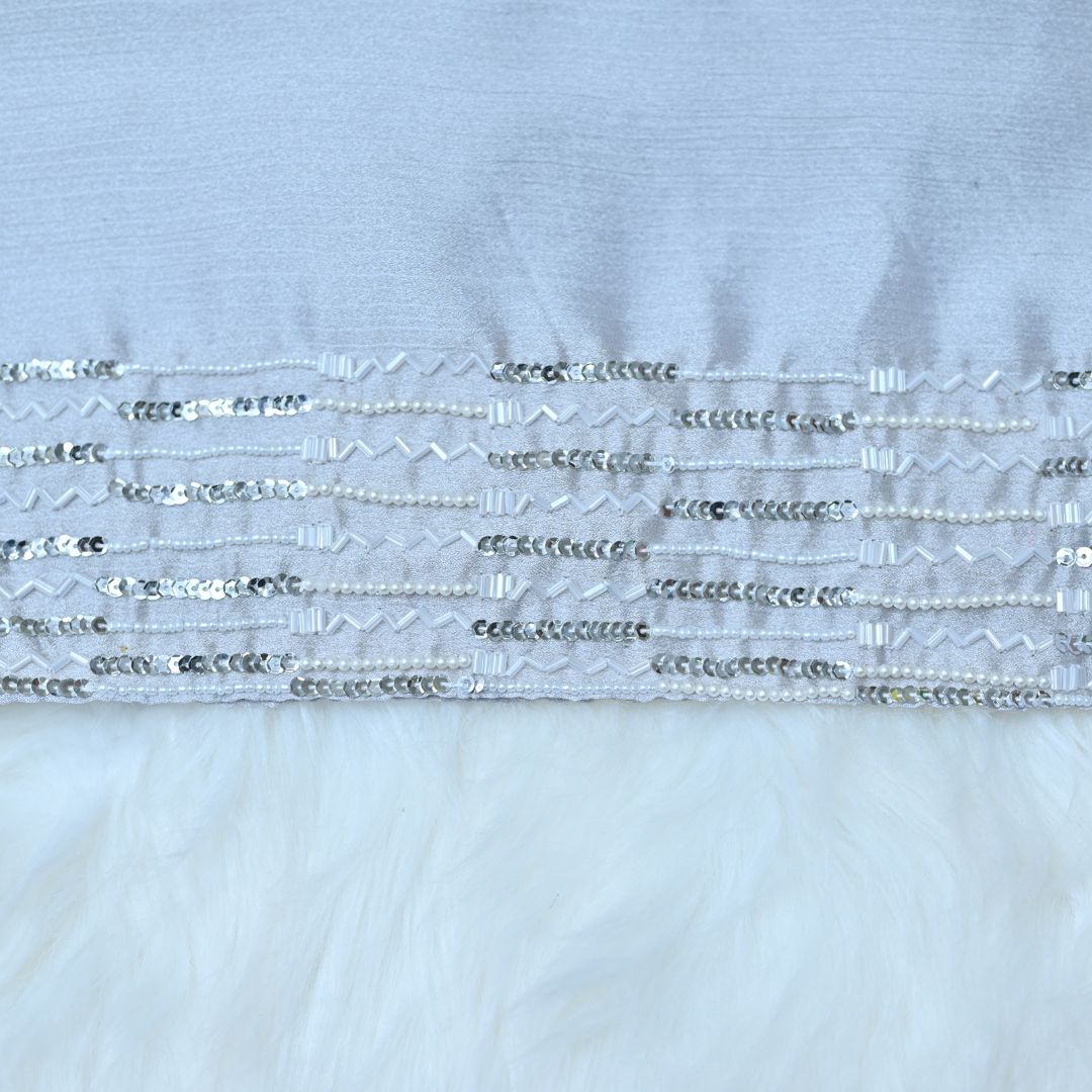 Almas — Silver Handwork Crinkle Silk Hijab | Luxury Designer Hijab Pakistan
