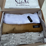 The Luxury Gift Box — Silver Beadwork + White Camel Ombré + White Stripe | Pack of 3 | Save PKR 700 | Hijab Gift Set Pakistan
