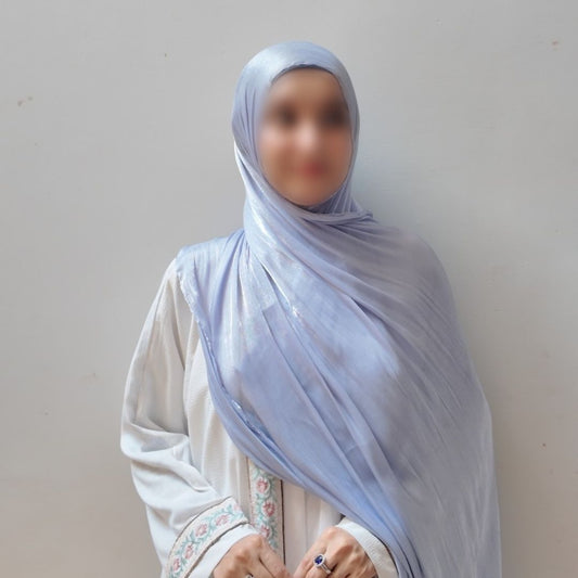 Silver Grey — Cool Silver Shimmer Organza Silk Hijab | Luxury Hijab Pakistan