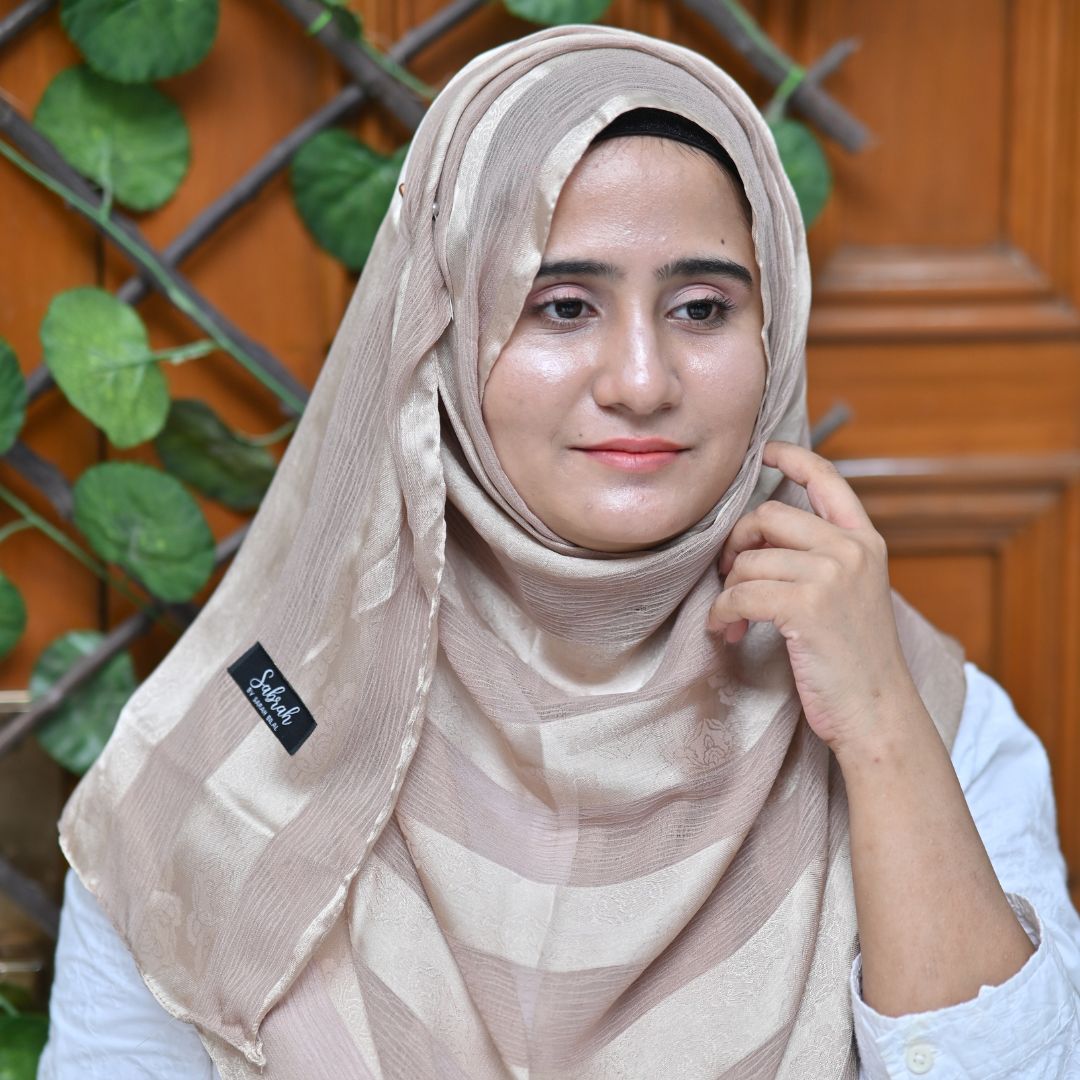 White, Grey & Champagne Striped Silk Hijab Pack of 3 | Save PKR 500