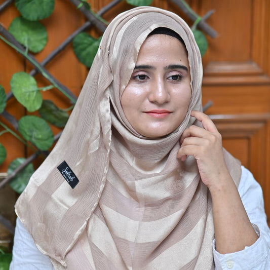 White, Grey & Champagne Striped Silk Hijab Pack of 3 | Save PKR 500
