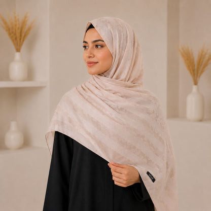 Rimal — Champagne Jacquard Stripe Silk Hijab | Designer Silk Hijab Pakistan