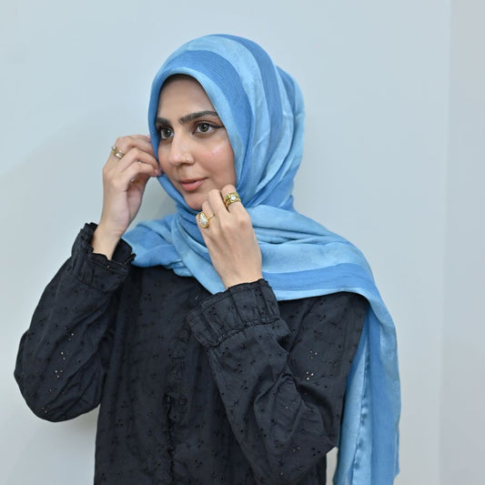 Sky Blue Tonal Stripe Silk Hijab | Luxury Silk Scarf Pakistan