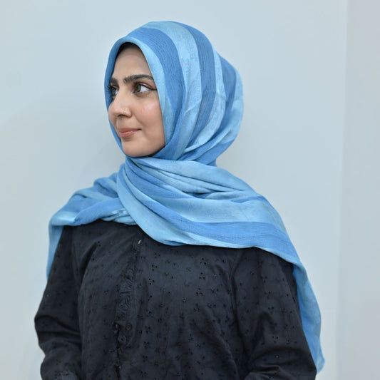Sky Blue Tonal Stripe Silk Hijab | Luxury Silk Scarf Pakistan