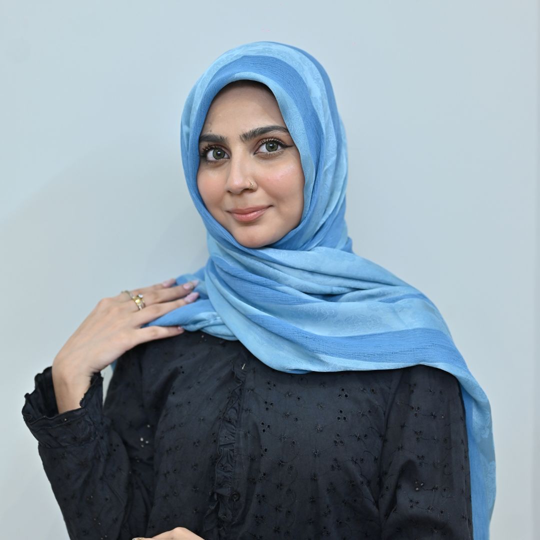 Black & Sky Blue Striped Silk Hijab Pack of 2 | Save PKR 500