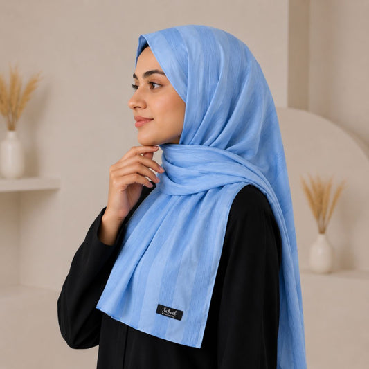 Black & Sky Blue Striped Silk Hijab Pack of 2 | Save PKR 300