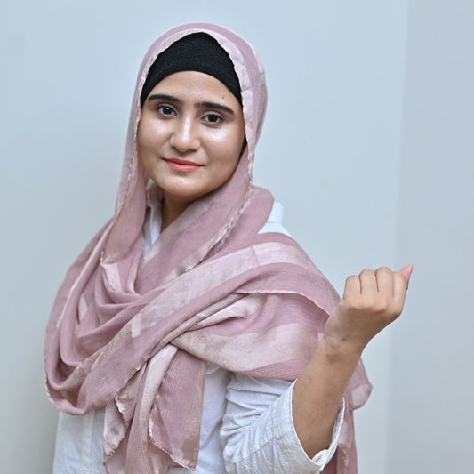 Tea Pink Jacquard Stripe Silk Hijab | Silk Scarf for Women Pakistan