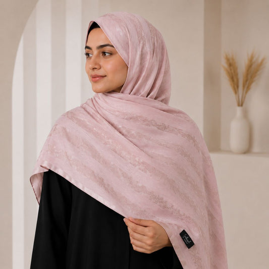 Ward — Dusty Rose Jacquard Stripe Silk Hijab | Silk Scarf for Women Pakistan