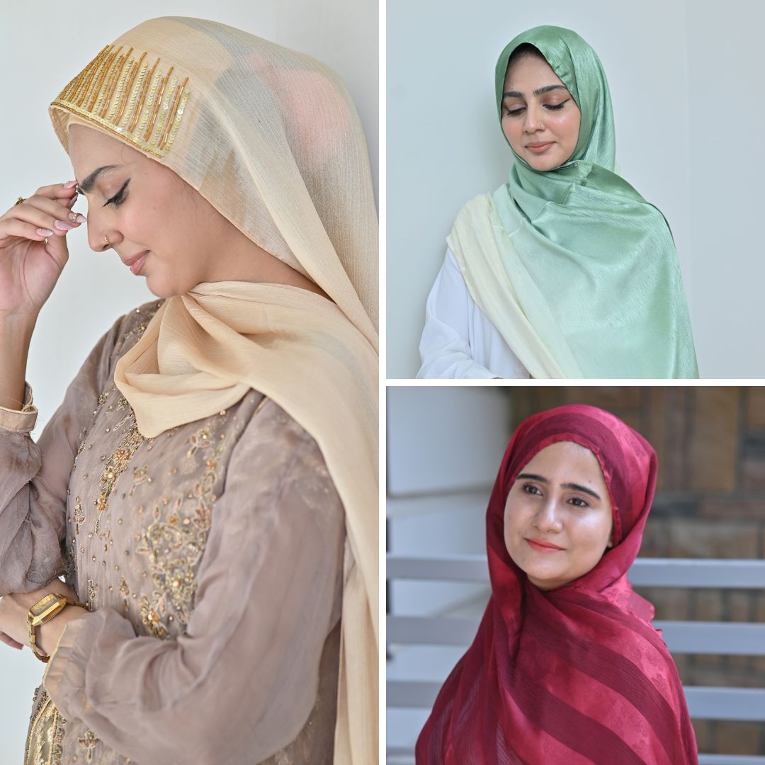 The Festive Trio — Mehr Gold + Sabz Green Ombré + Aatish Maroon Stripe | Pack of 3 | Save PKR 620