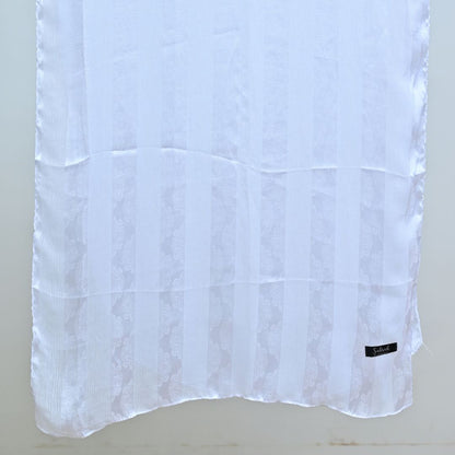 Safaid — White Jacquard Stripe Silk Hijab | Bridal & Umrah Silk Hijab Pakistan
