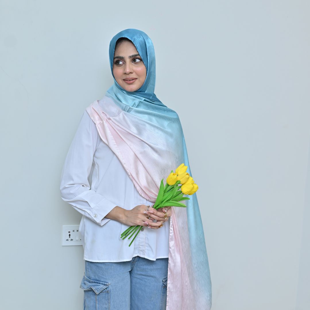 Zinc — Blush to Teal Ombré Silk Hijab | Luxury Silk Scarf Pakistan