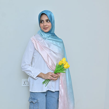 Zinc — Blush to Teal Ombré Silk Hijab | Luxury Silk Scarf Pakistan