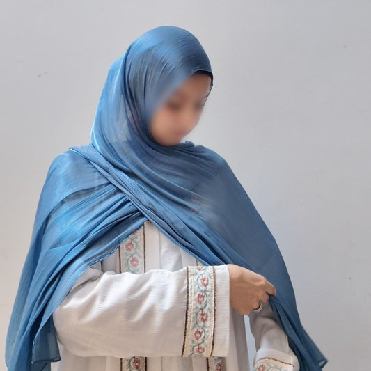 Zinc — Modern Blue-Grey Neutral Organza Silk Hijab | Luxury Designer Hijab Pakistan