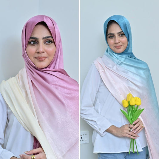 Zinc + Lilac — Blush Teal & Mauve Rose Ombré Silk Pack of 2 | Save PKR 400